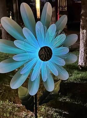 铁艺创意风车太阳能户外花园庭院阳台装饰品旋转花朵光纤地插摆设