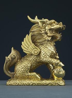 办公麒麟摆件客厅黄铜家居工艺品公司乔迁开业礼品