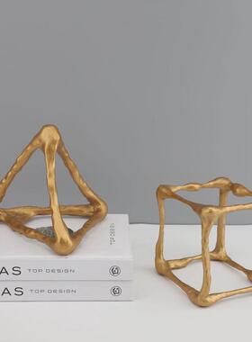 热销新中式创意艺术金属几何铁架摆件样板房酒店家居客厅软装创意