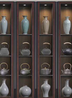 酒店茶室办公室博古架复古摆件新中式茶柜茶壶铁壶陶瓷花瓶装新款