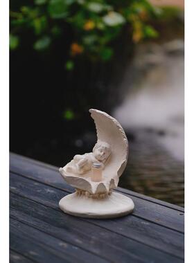 羽毛新品睡天使树脂太阳能雕像工艺品摆件