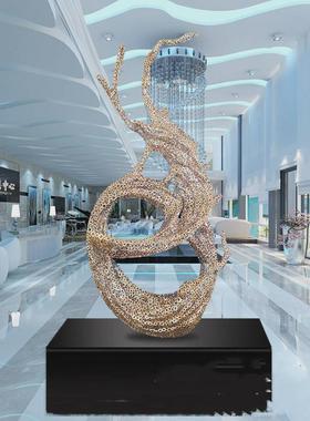 不锈钢浪花雕塑定制水景镜面发光圆环海豚地产酒店商业街景观摆件