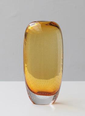 碧轩简约琥珀色厚底气泡圆球玻璃花瓶样板间客厅餐桌装饰琉璃瓶