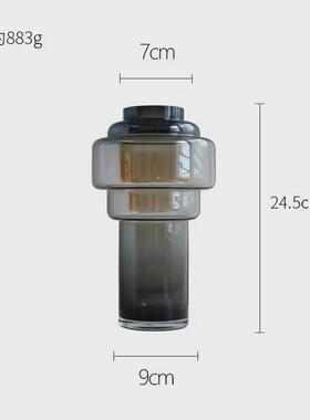 厂家现货北欧设计琥珀渐变水培玻璃花瓶家居样板装饰摆件透明花器