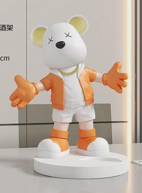 创意迎宾熊红酒架酒柜装饰品摆件轻奢高档客厅家居玄关餐边柜摆设