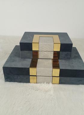 新中式皮质绒布简约高档会所样板间酒店家居衣帽间收纳盒摆件盒子