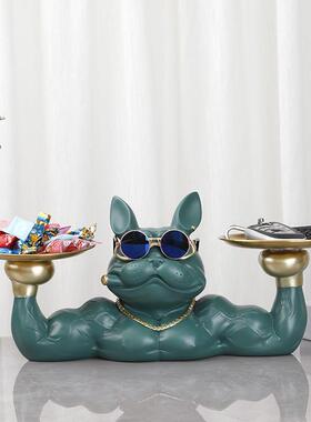 北欧入户门客厅玄关茶几萌趣肌肉法斗置物双高级感托盘装饰品摆件