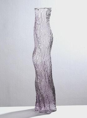 落地细高渐变直筒玻璃花瓶家居落地花瓶树根软装酒店样板饰品批发