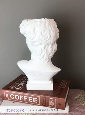 北欧仿石膏树脂装饰品花插人头雕像多肉植物花瓶餐桌客厅大卫摆设