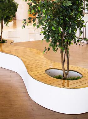 泰科石公园户外玻璃钢树池grg座椅定制景观环形grc圆弧水磨石坐凳