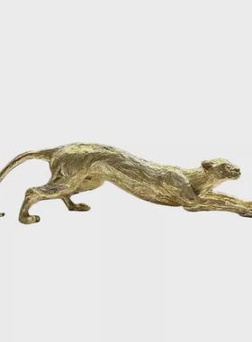 现代轻奢抽象金属豹子摆件动物样板间摆设创意艺术软装饰品家居
