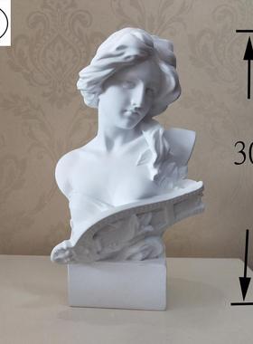 ins风树脂仿石膏30cm琴女胸像头像雕像雕塑欧式人物抚琴少女摆件