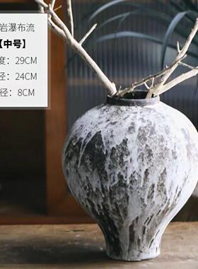 民宿陶罐新中式陶瓷插干花花盆家居摆件粗陶侘寂风复古花瓶陶器