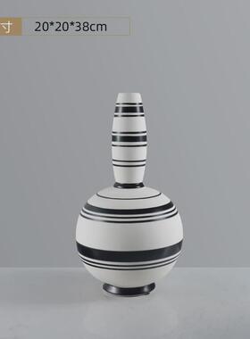 创意简约黑白条纹树脂花瓶样板房客房花器工艺品摆件软装饰品摆设