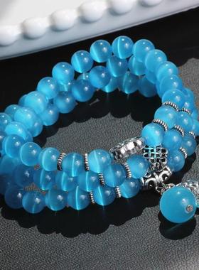 琦毅跨境配饰批发水晶猫眼石手链三圈猫眼手串义乌小商品女士手饰