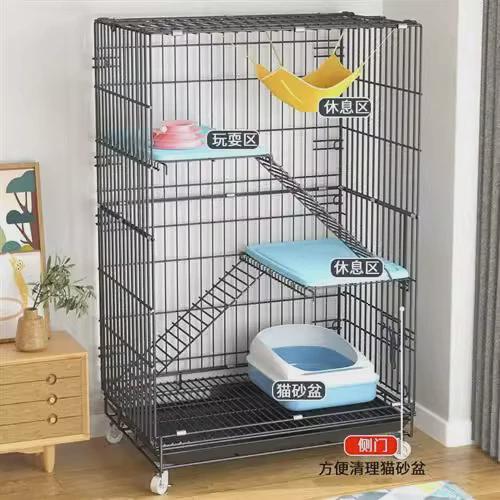 猫笼子双层三层带爬梯铁笼折叠带厕所猫舍家用别墅猫笼子 - 图1