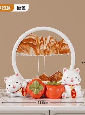 创意招财猫画流沙摆件客厅家居电视酒柜玄关装饰乔迁之喜新居礼品