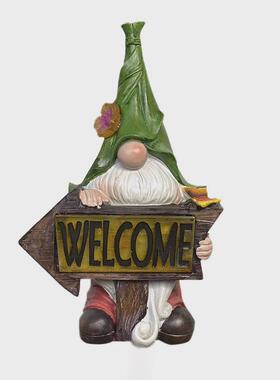 太阳能树脂户外花园雕像摆件雕像植绒小矮人侏儒雕像装饰品草坪灯