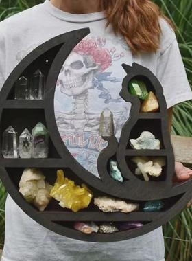 跨境木质圆形壁挂工艺品水晶展示架蝴蝶手工挂饰置物架挂件家居