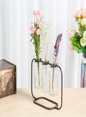 北欧创意透明花瓶插花瓶网红家居玻璃饰品摆件工艺品简约客厅铁艺