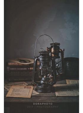 复古怀旧摄影道具老式煤油灯铁艺手提家居书房摆件