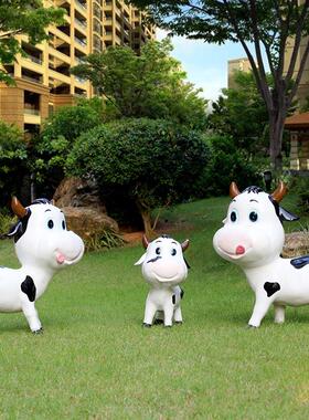 景观玻璃钢仿真奶牛雕塑卡通小摆件花园林庭院农场户外装饰工艺品