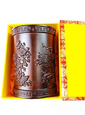 黑檀木复古笔筒办公桌砚台雕刻镇纸烟缸文房四宝两用款创意工艺品