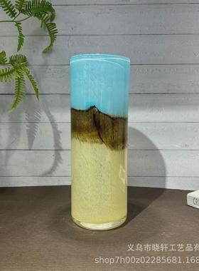 新中式双拼色直筒琉璃花瓶家居餐桌酒柜高级感摆件时尚水培插花器