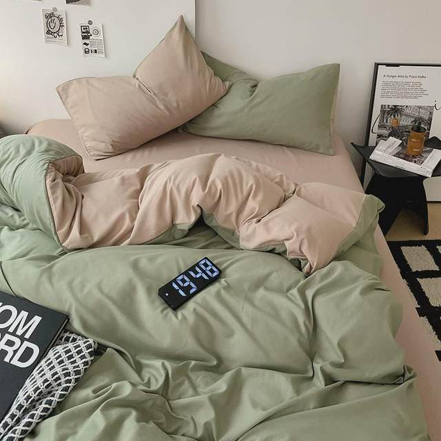 Four-piece set on the bed covers, bed covers, bed and breakfast, wash, cotton, double-paired quilt covers, bed sheets, quilt covers, solid color style dormitory pure three-piece set 4