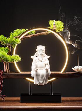 新中式创意灯饰倒流香文财神爷摆件 招财佛像办公室装饰开业礼品
