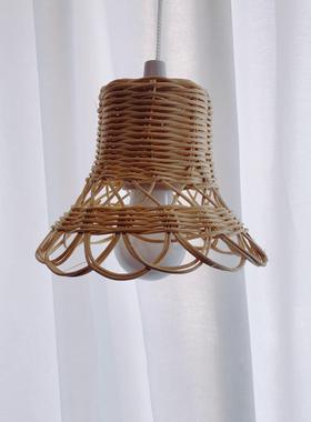 ins吊灯儿童房藤编北欧风民宿真藤编织装饰手工编织灯罩摄影道具