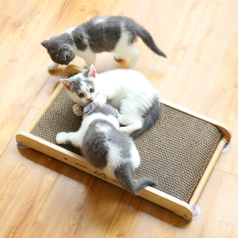 Wall Mounted Cat Scratcher with Suction Cup Wooden Scraper D - 图0