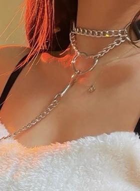 爱心牵引绳子项圈情侣调女链子颈带字母性感狗链锁骨链choker链条