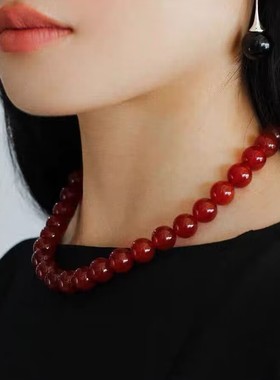 本命年正品天然红玛瑙项链女长款项坠玉石吊坠红玉髓颈饰珠链招财