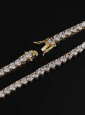 欧美跨境爆款嘻哈锆石网球项链饰品配饰女高级感首饰满钻男士项链