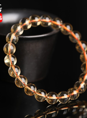 蓓蓓福  天然巴西黄水晶手链暴力黄柠檬黄水晶手串 黄色手链