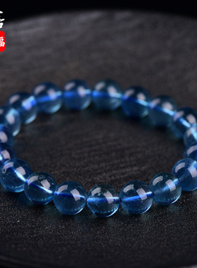 蓓蓓福  天然海蓝宝手链魔鬼蓝海蓝宝手串奶油体碎冰冰黑体海蓝宝