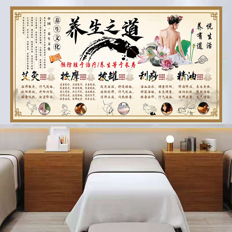 中医养生装饰海报理疗店艾灸拔罐墙贴按摩推拿挂图精油开背贴画
