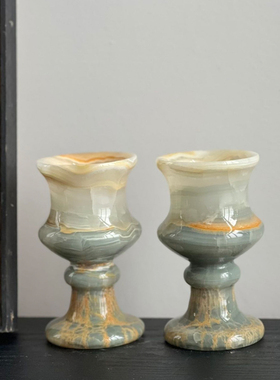 中古风天然大理石花器茶几摆件