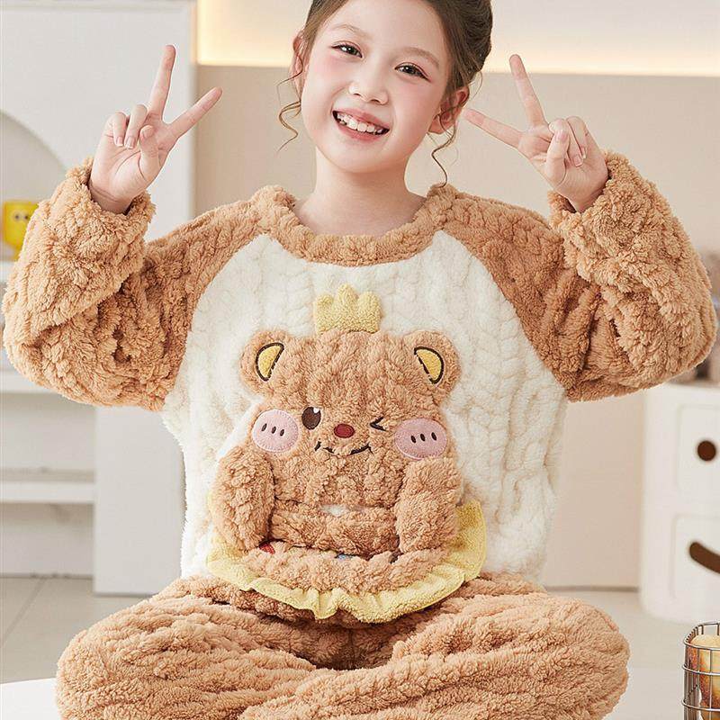 女童睡衣秋冬季珊瑚绒加厚少女母女法兰绒2025新款儿童家居服套装,淘宝优惠券,粉丝福利购,淘宝优惠卷