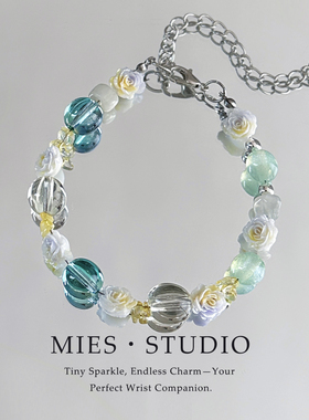 【海屿清辉】MIES原创油画晕染串珠手链水晶花朵手串精致百搭饰品