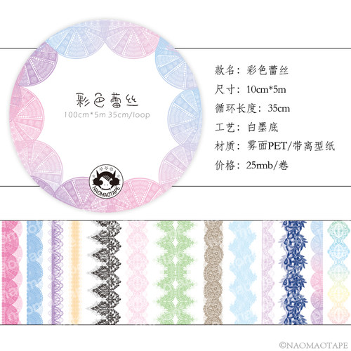 整卷naomaotape原创和纸胶带◇鸟笼 彩色蕾丝 雾面pet手帐装饰 - 图1