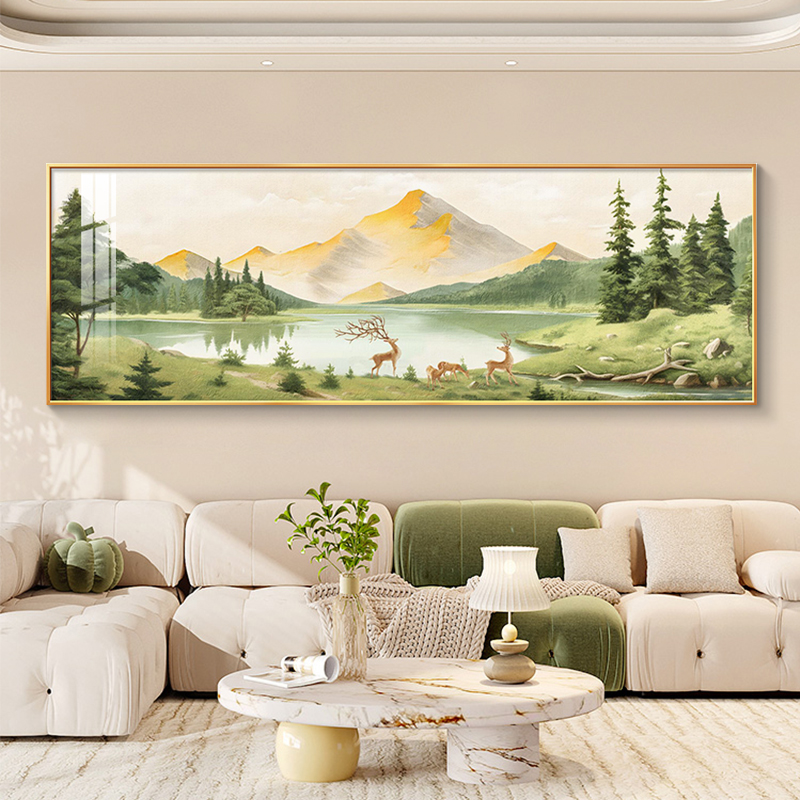 北欧客厅装饰画小清新手绘油画沙发背景墙挂画现代简约风景山水画