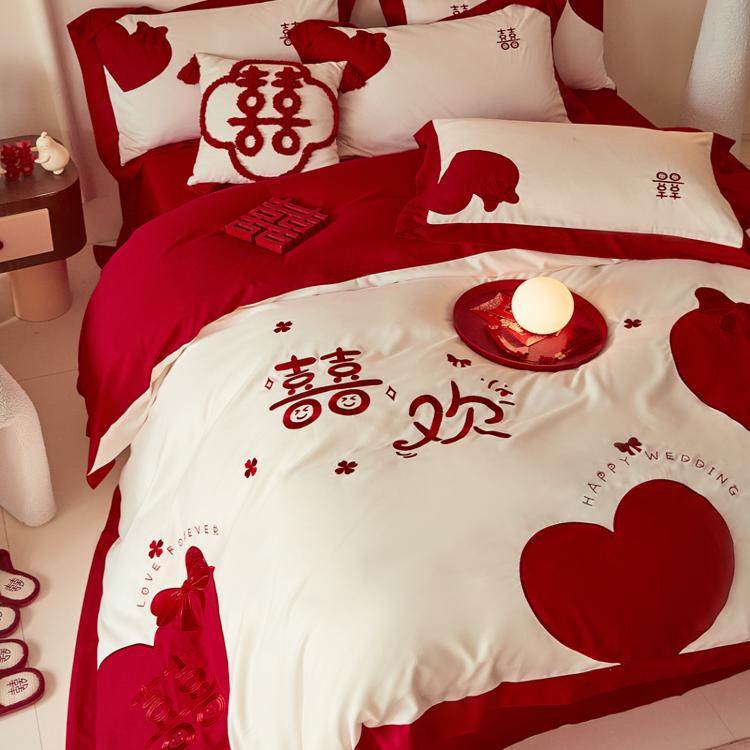中式婚庆四件套纯棉大红色床单被罩高档全棉结婚陪嫁婚房床上用品,淘宝优惠券,粉丝福利购,淘宝优惠卷