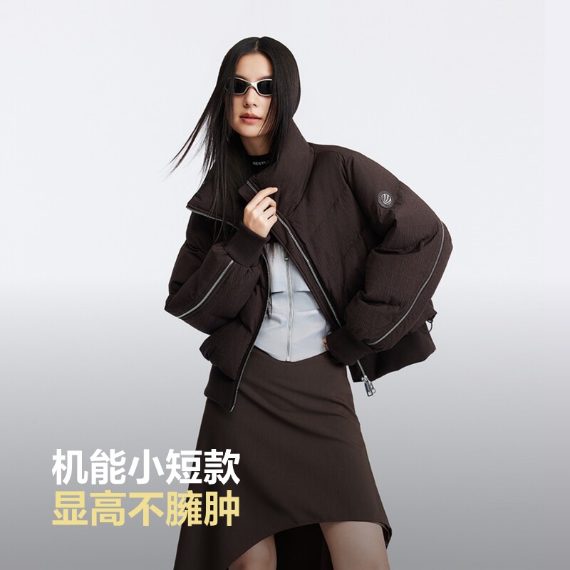 波司登2025新款羽绒服女科技黑金立领短款高端面包服B250245274