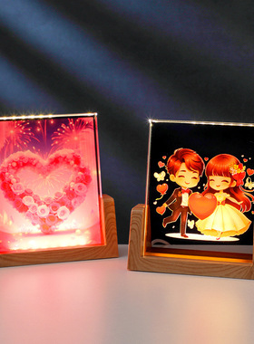 UV彩印水晶相框发光小夜灯海洋动物模板家用卧室装饰灯创意礼品