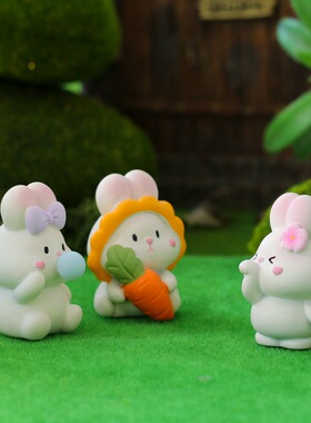 可爱兔子蛋糕装饰树脂摆件萝卜小兔子宝宝百天周岁生日田园风插件