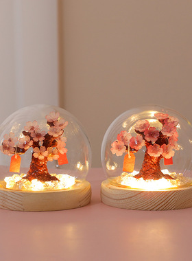 树桃花小夜灯diy手工花海生日礼物女生送女友女孩卧室睡眠灯七夕