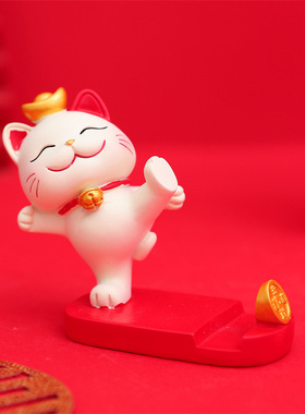 可爱招财猫小摆件手机支架办公室工位桌面装饰生日礼品送女生好物