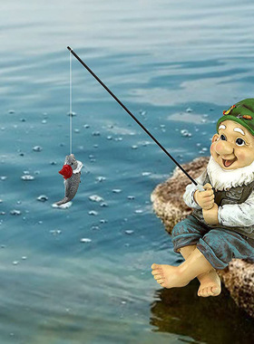 钓鱼摆件老头老翁鱼缸装饰庭院花园布置户外小水池造景鱼池微景观